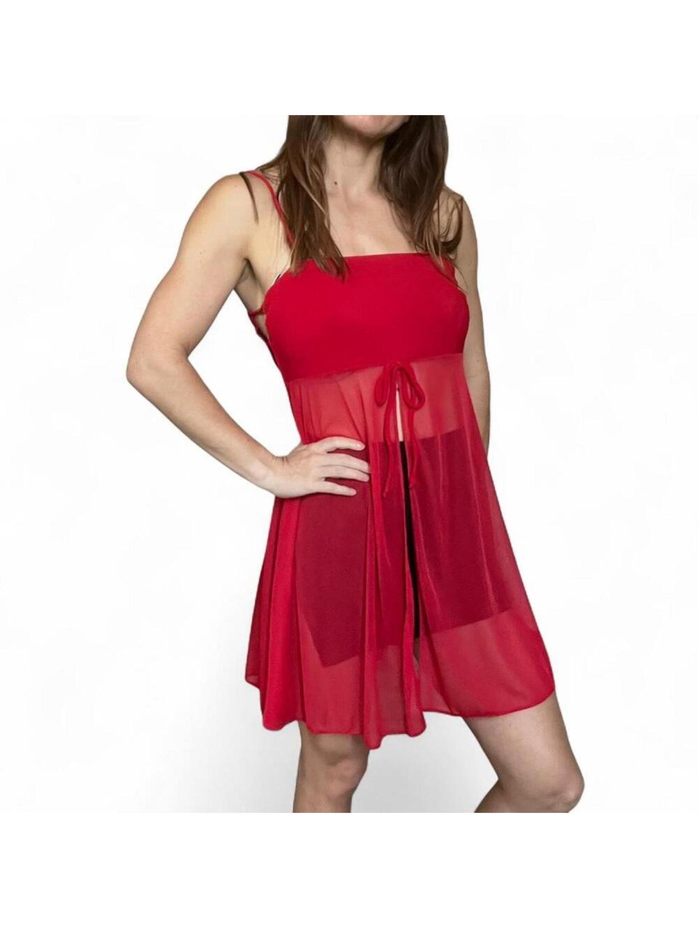 Red Sheer Mini Slip Dress